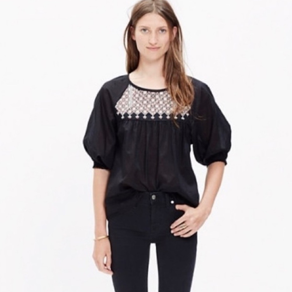 Madewell Starflower Shirred Peasant Top